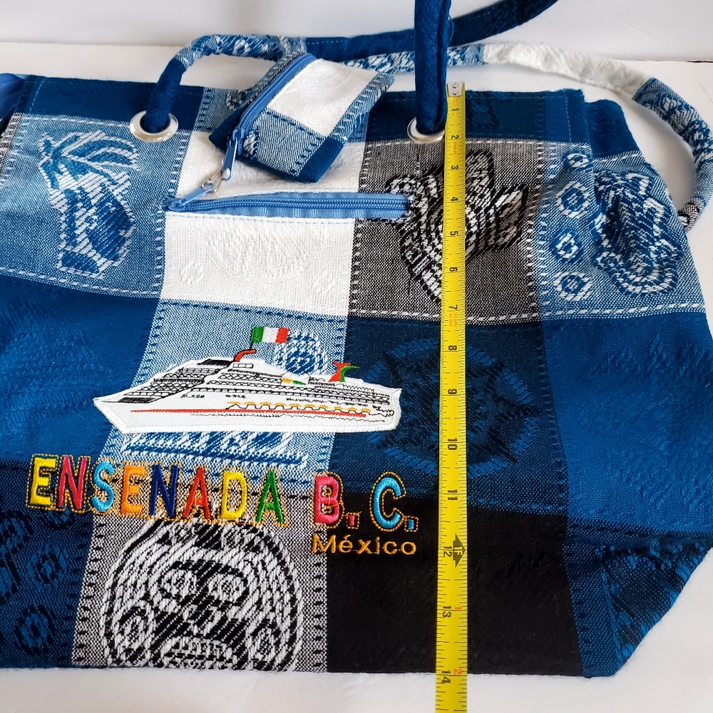 Ensenada Mexico Blue Patchwork Tote Bag - image 5